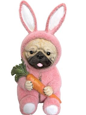 Pug in Pink Bunny costume w/ carrot Figurine Humane World for Animals